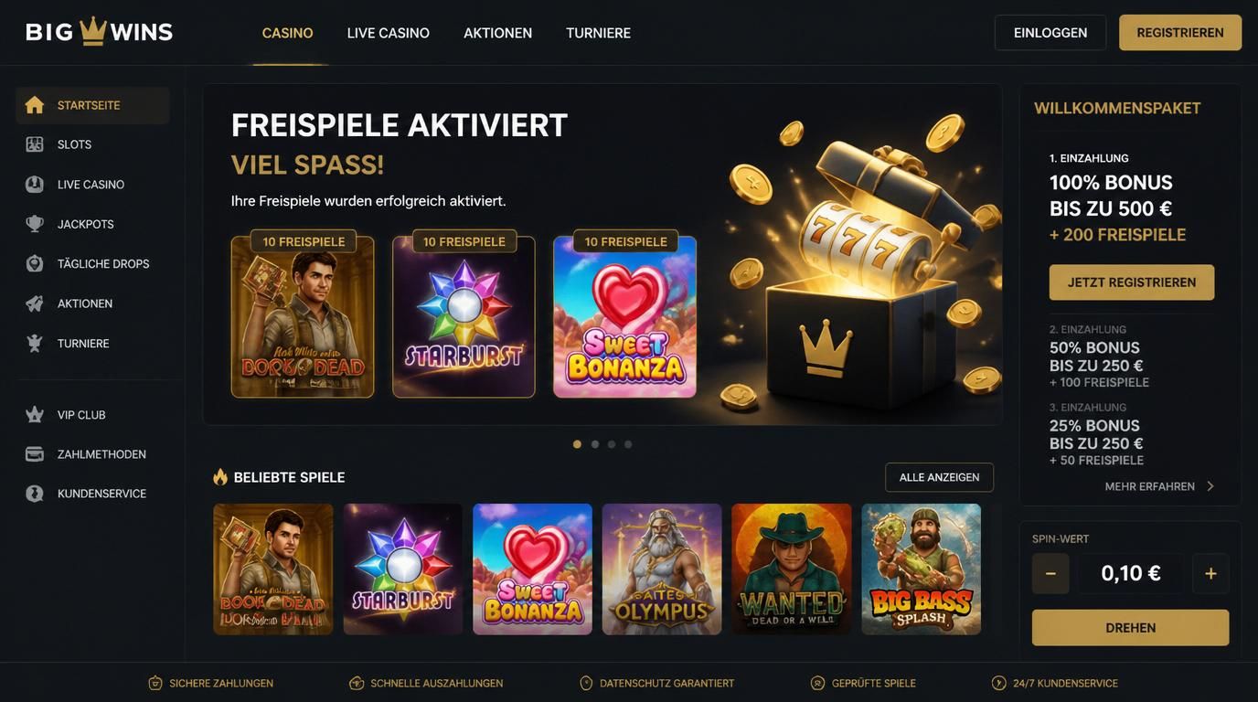 Willkommenspaket mit Freispielen auf bekannten Slots